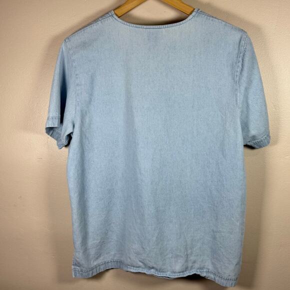 VTG 90s Cottage Floral Embroidered Cropped Boxy Large Cotton Button Down - Picture 6 of 6